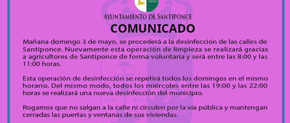 Comunicado desinfeccion domingo 20200503