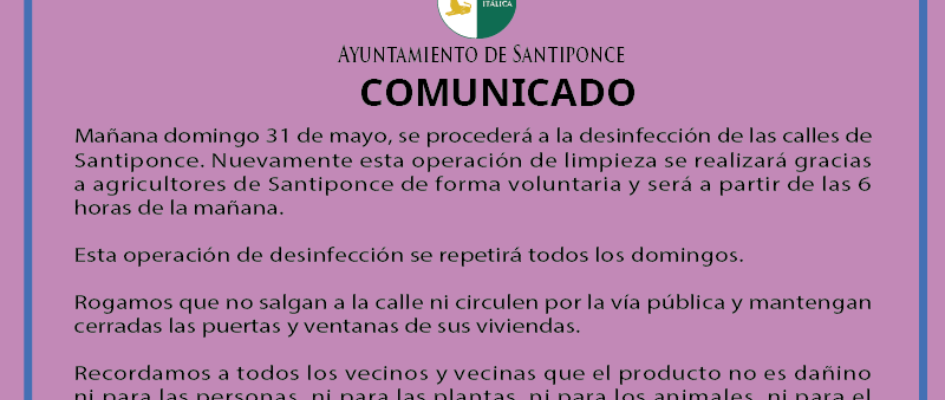 Comunicado desinfeccion domingo 20200531