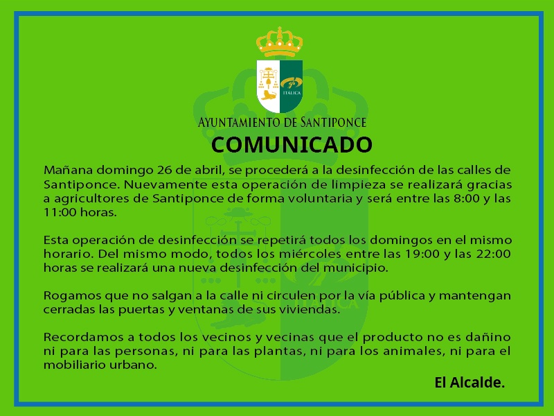 Comunicado desinfeccion domingo 26042020