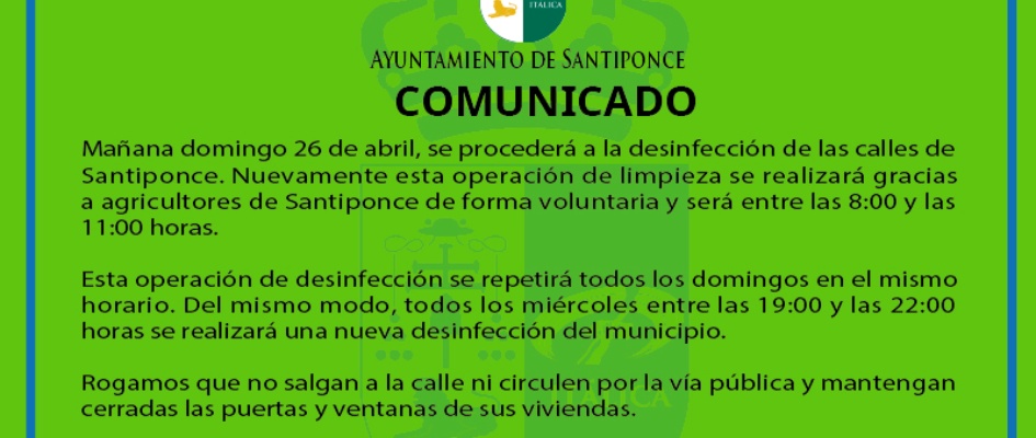 Comunicado desinfeccion domingo 26042020