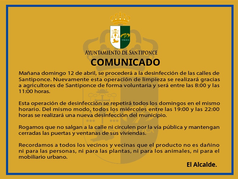 Comunicado desinfeccion domingos 12042020
