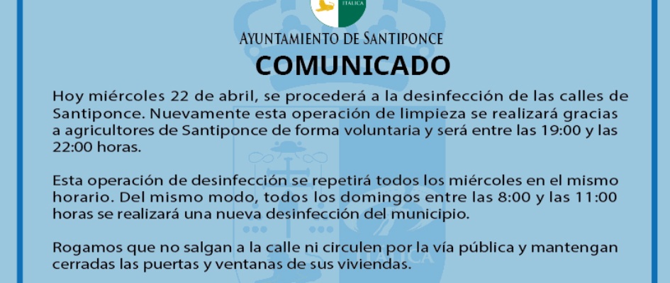 Comunicado desinfeccion miercoles 22042020