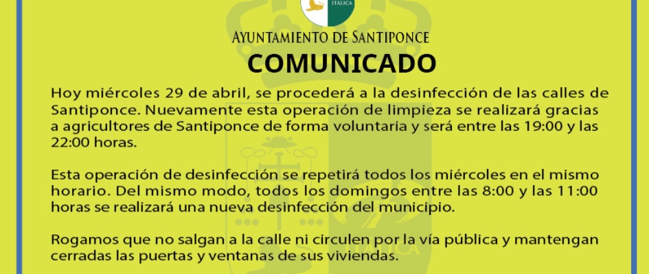 Comunicado desinfeccion miercoles 29042020