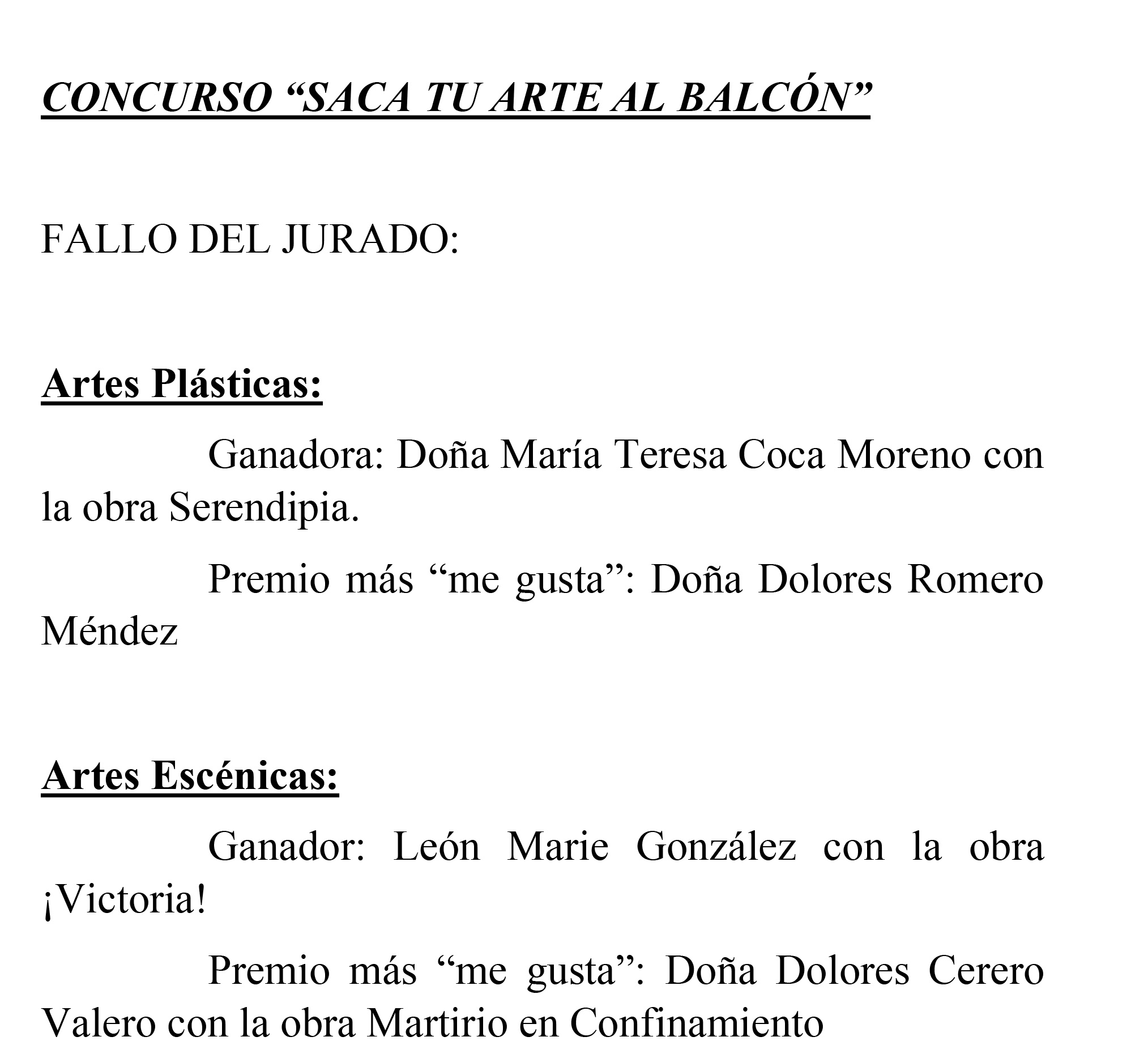 resulatado saca tu arte al balcon