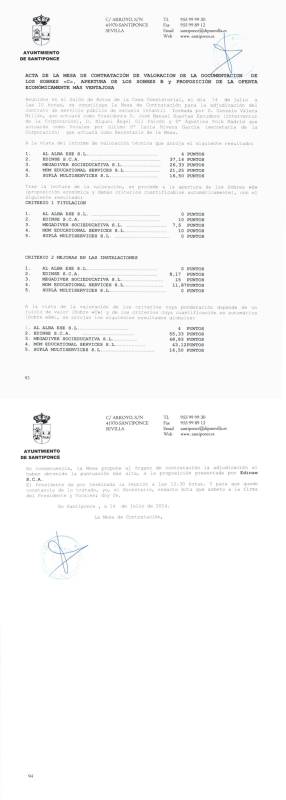 ACTA MESA CONTRATACION SOBRES B Y C Y PROPOSICION OFERTA ECONOMICA MAS VENTAJOSA guarderia
15072014