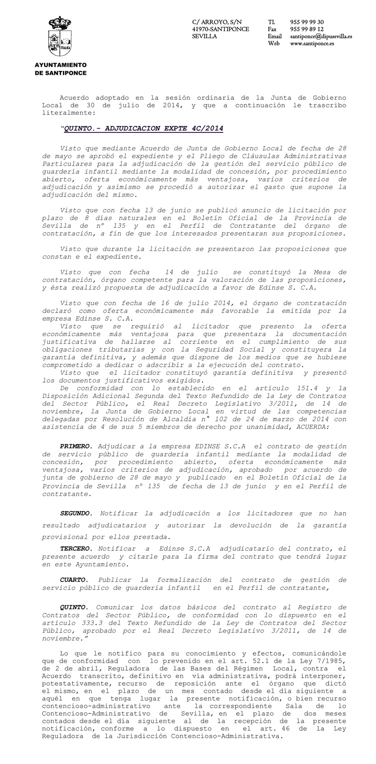 Adjudicación Expte. 4C